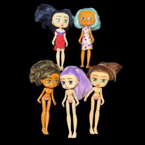 Boxy Girls 8" Fashion Dolls Purple Blue Hair Articulated AA Black Lot of 5